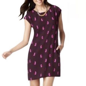 Ann Taylor LOFT Brown Cat Print Shift Work/Office Sleeveless Dress Short XSmall